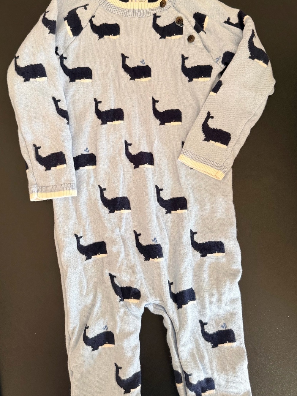 Janie and Jack Light Blue Whale Knit One-Piece